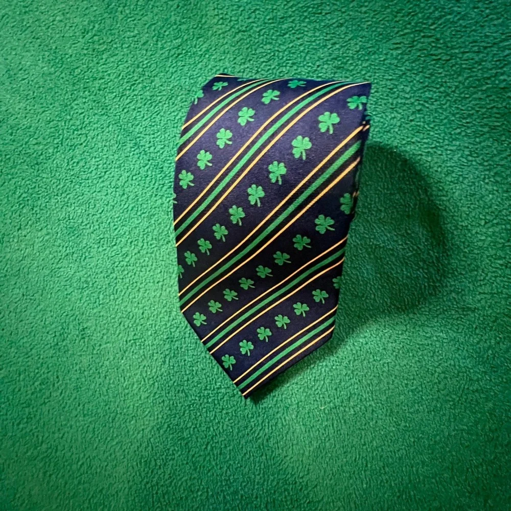 Mens Navy Blue Striped Shamrock‎ Tie Notre Dame Irish St. Patricks Day Green